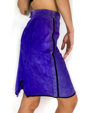 80s vintage purple suede pencil skirt, small slit at the back