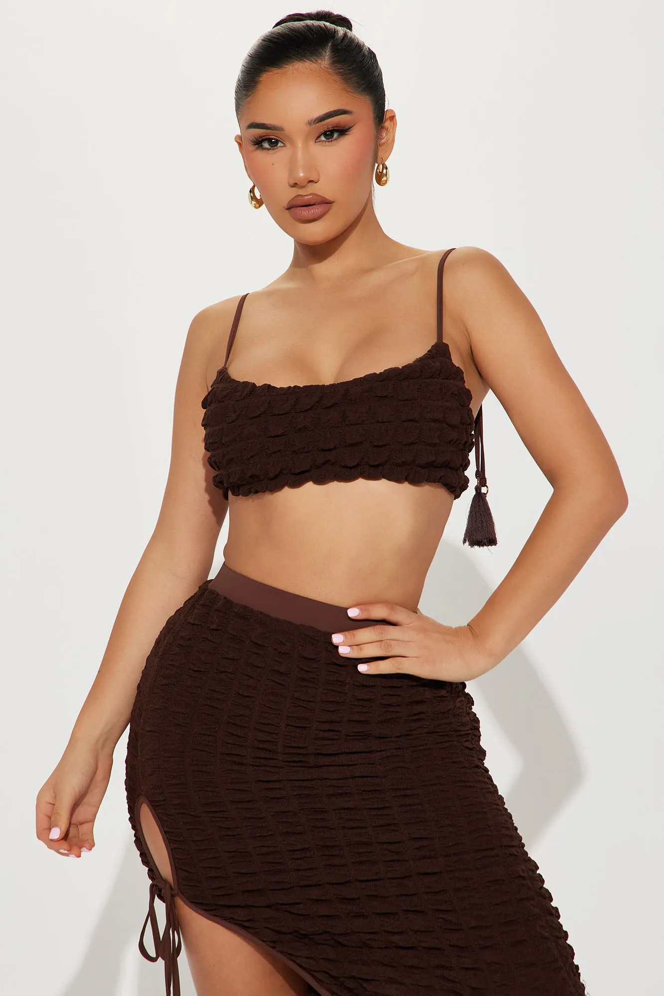 A Little Flirty Bubble Skirt Set - Brown