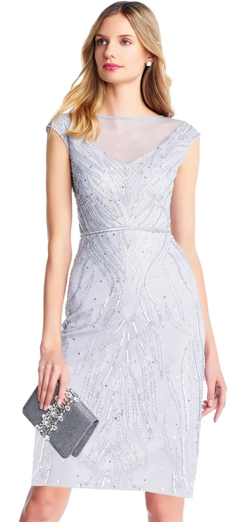 Adrianna Papell AP1E202498 Beaded Cap Sleeve Short Cocktail Dress