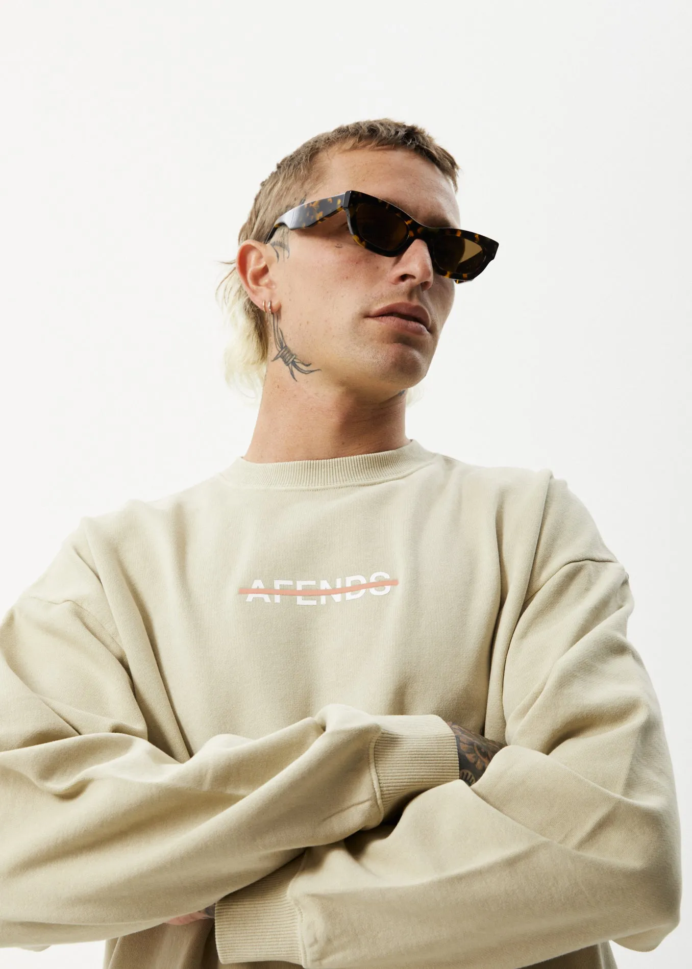 AFENDS Mens Liquid - Crew Neck Jumper - Cement