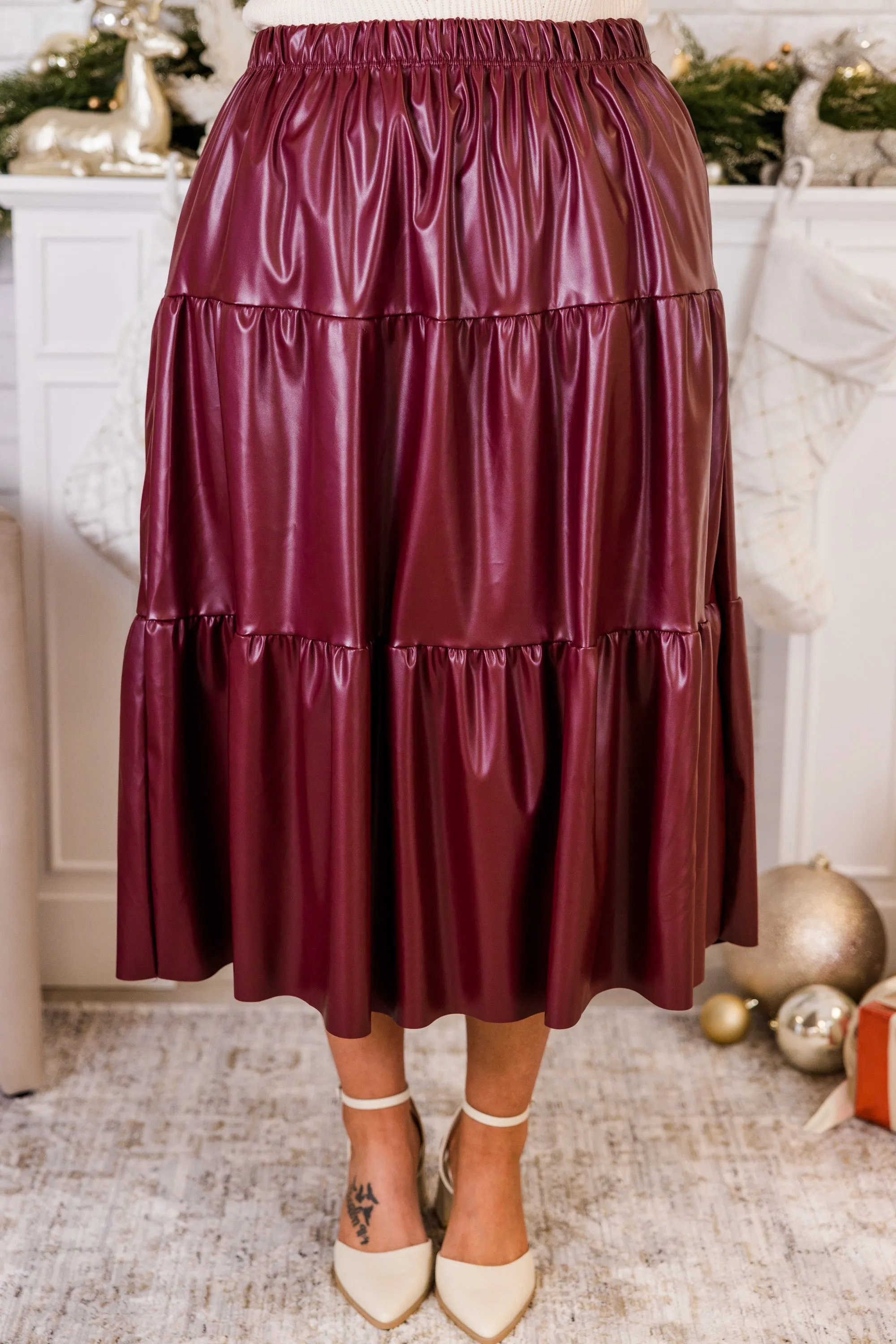 Always and For Leather Skirt, Burgundy