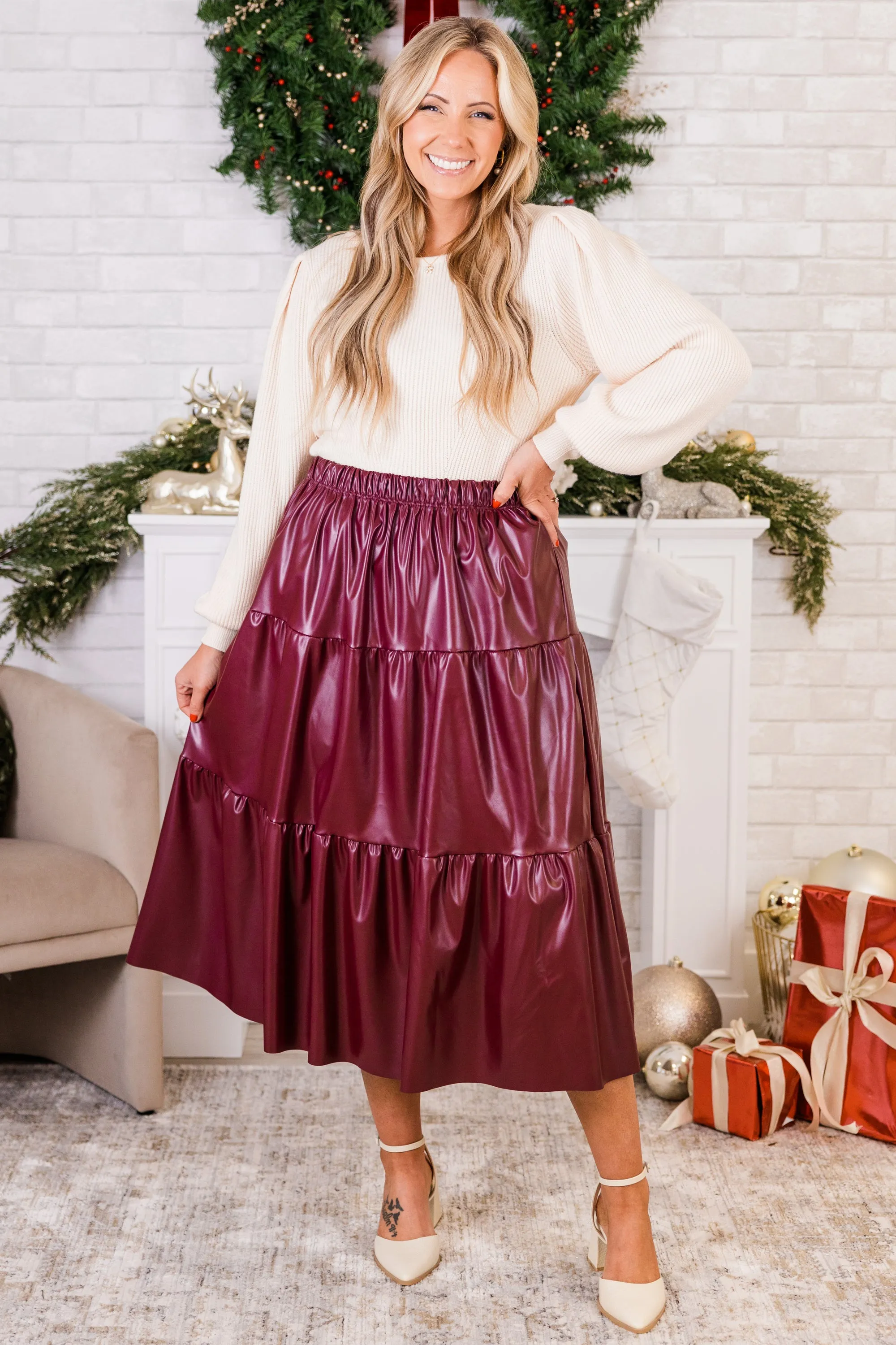 Always and For Leather Skirt, Burgundy