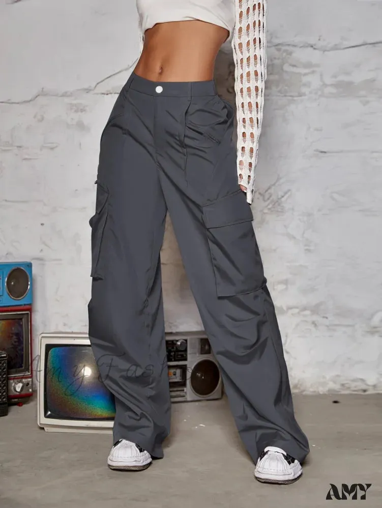 Amy Fashion - Street Flap Pocket  Wide Leg Cargo Pants