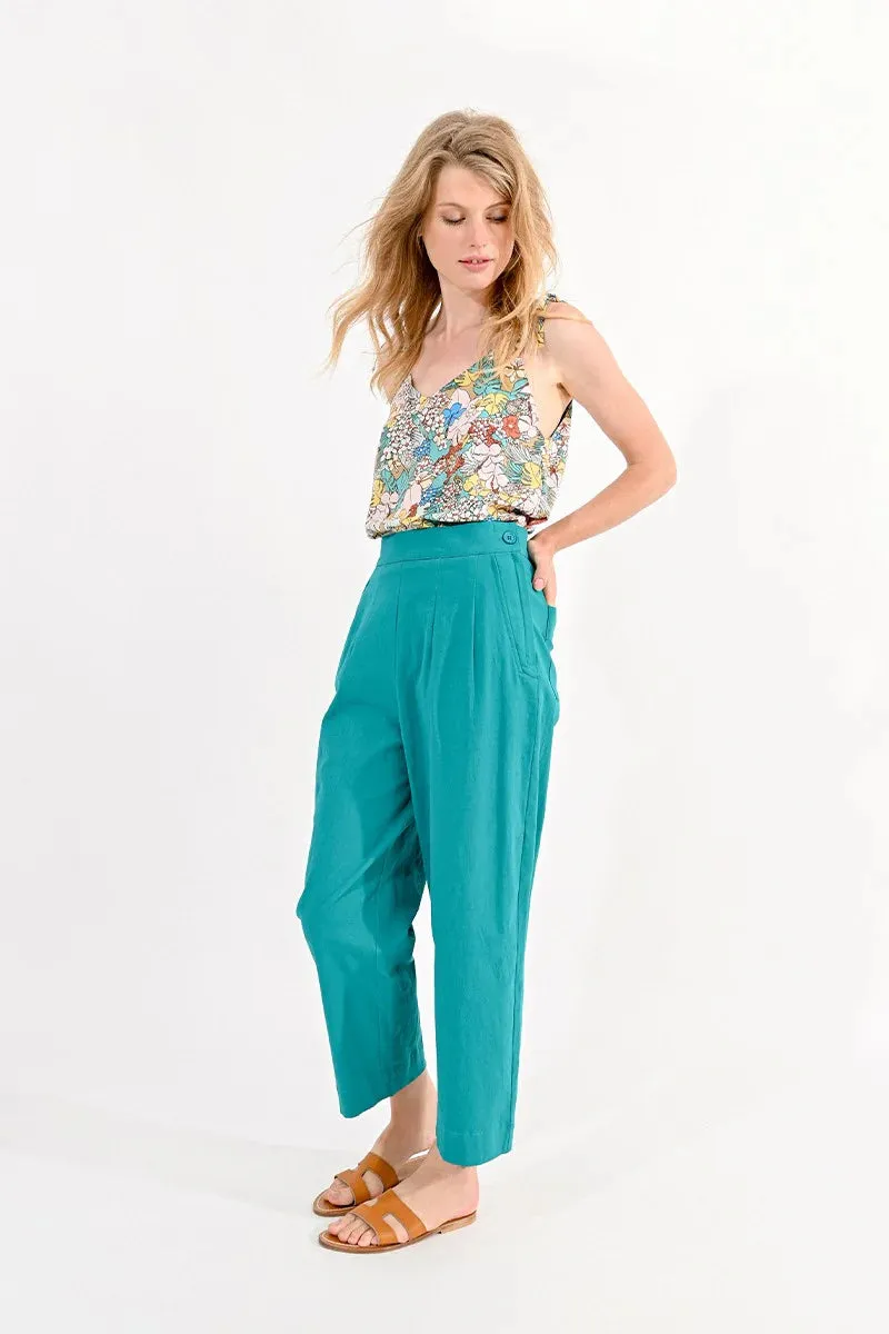 Ankle Length Wide Leg Pants - Green