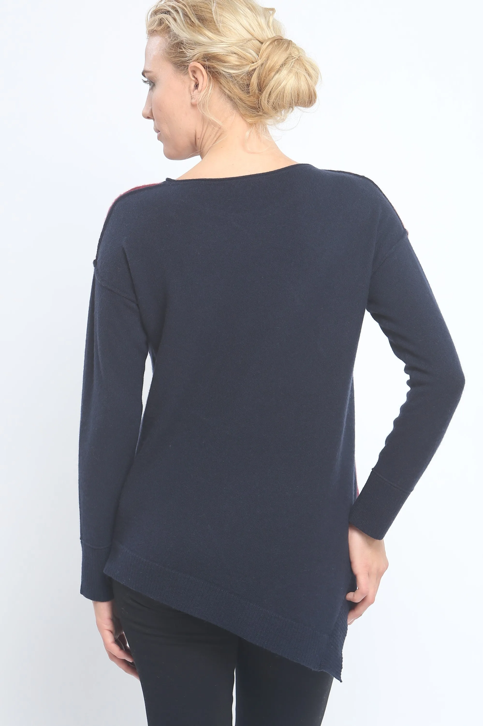 Asymmetrical Color Block Crewneck Sweater in Mongolia Cashmere