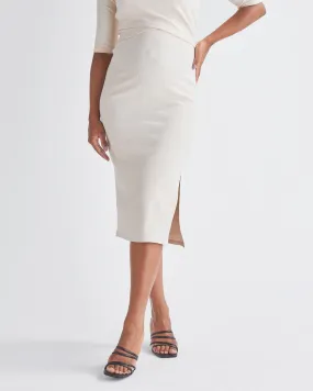 Athena Maternity Pencil Midi Skirt In Oat Milk