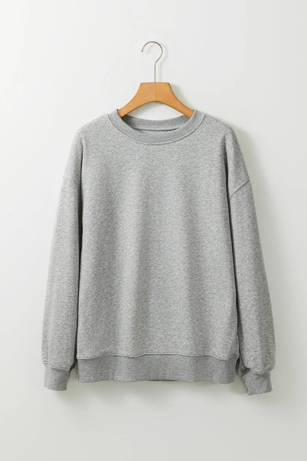 Beige Solid Classic Crewneck Pullover Sweatshirt