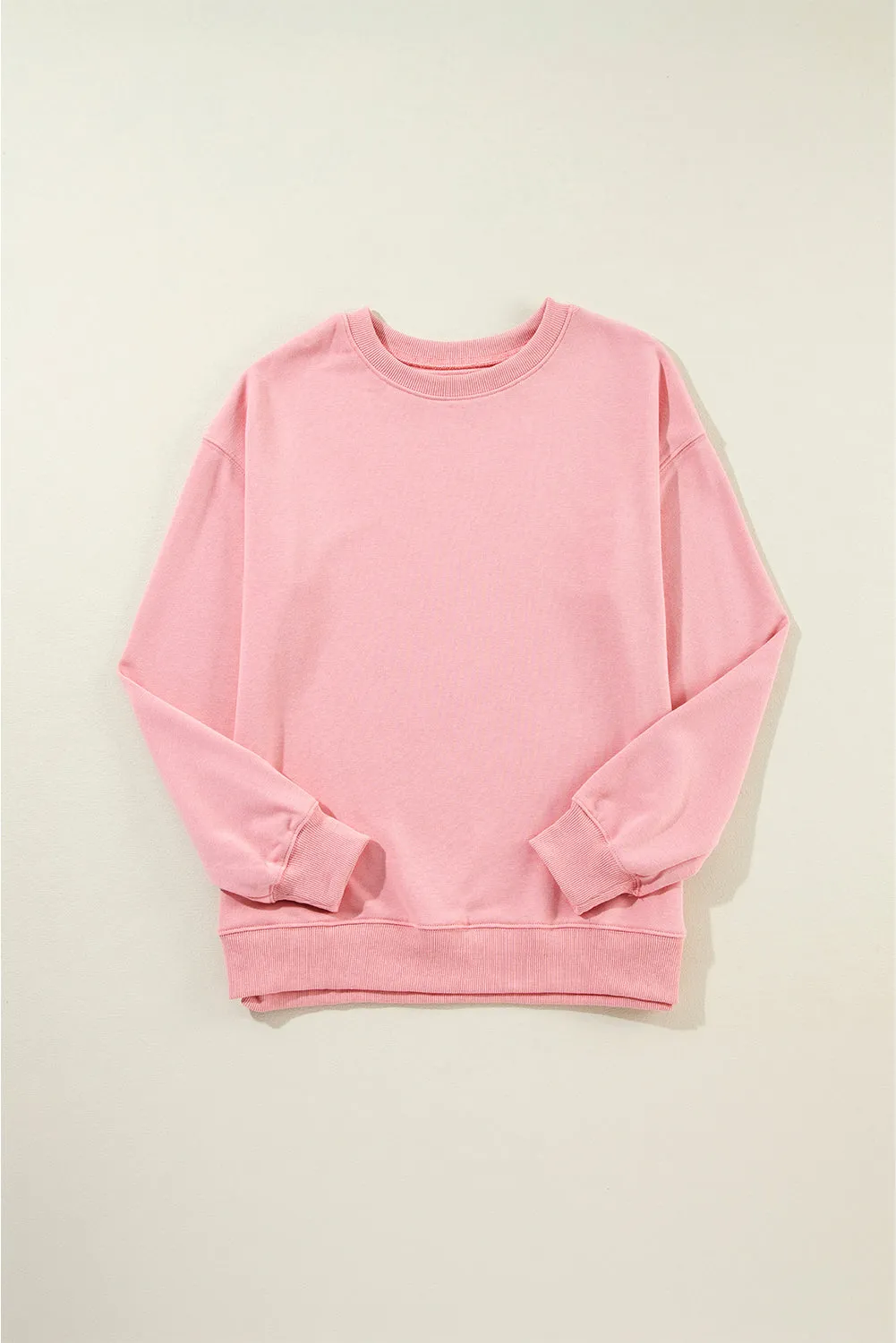 Beige Solid Classic Crewneck Pullover Sweatshirt