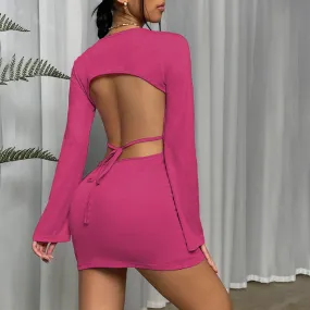 Bell Sleeve Backless Mini Dress