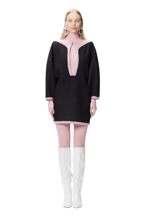 Black Long Sleeve High Neck Reversible Cut Out Futuristic Mini Dress