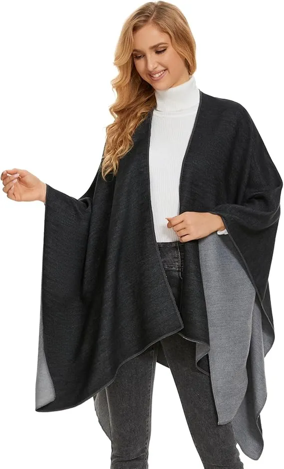 Black Soft Knit Wrap Poncho Style Cardigan