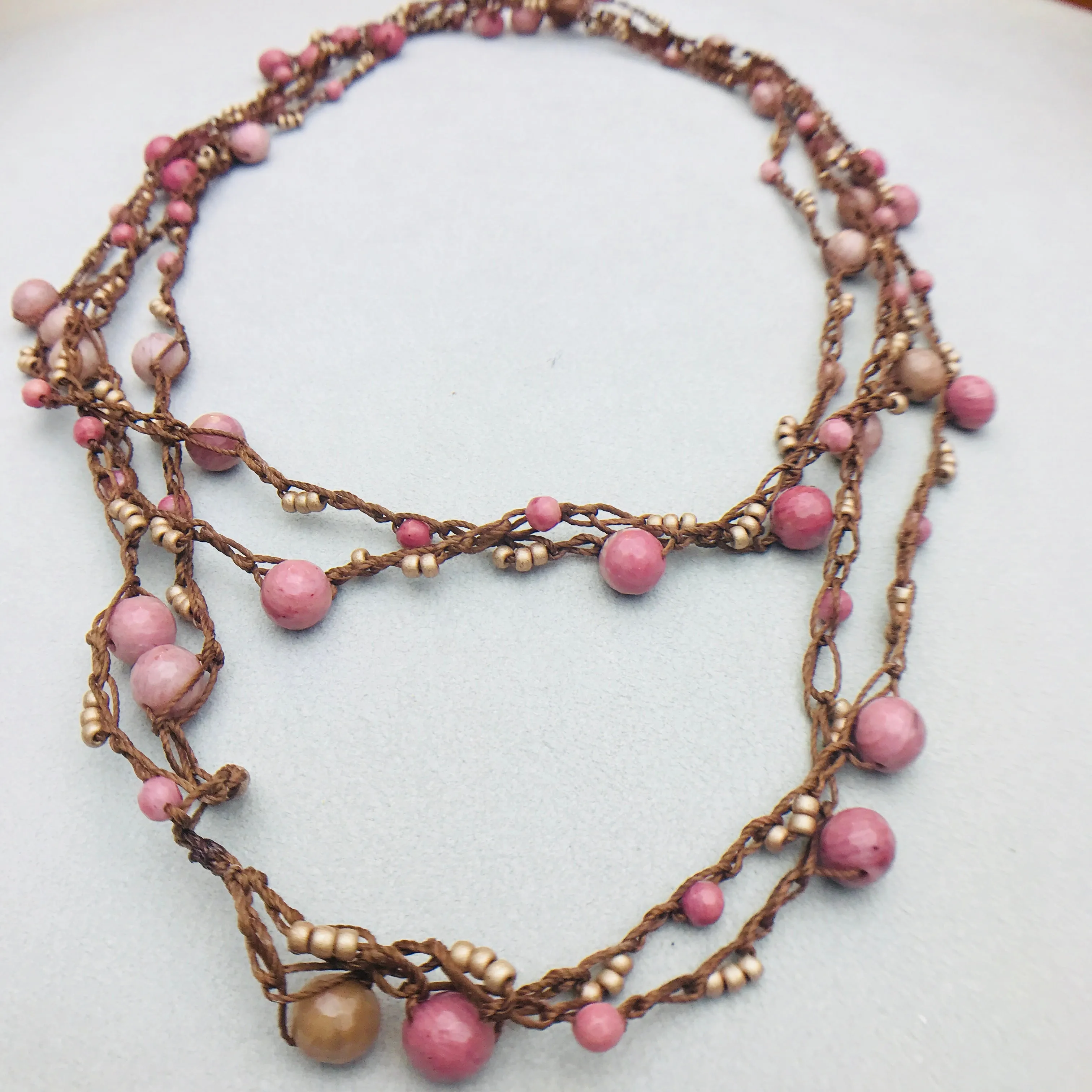 Boho Chic Pink Rhodochrosite Necklace