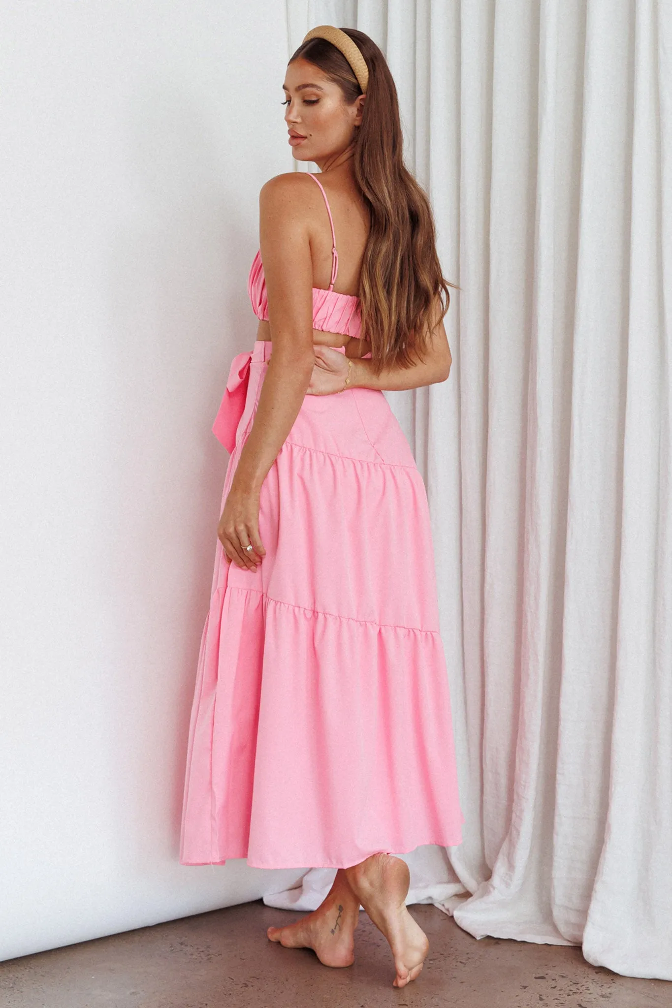 Bondi Waist Tie Maxi Skirt Pink