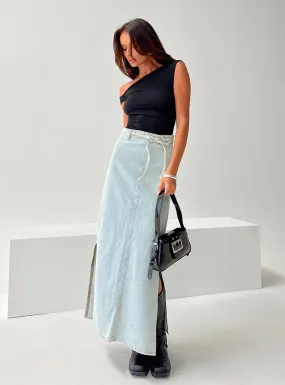 Brandee Tie Front Denim Maxi Skirt Light Wash