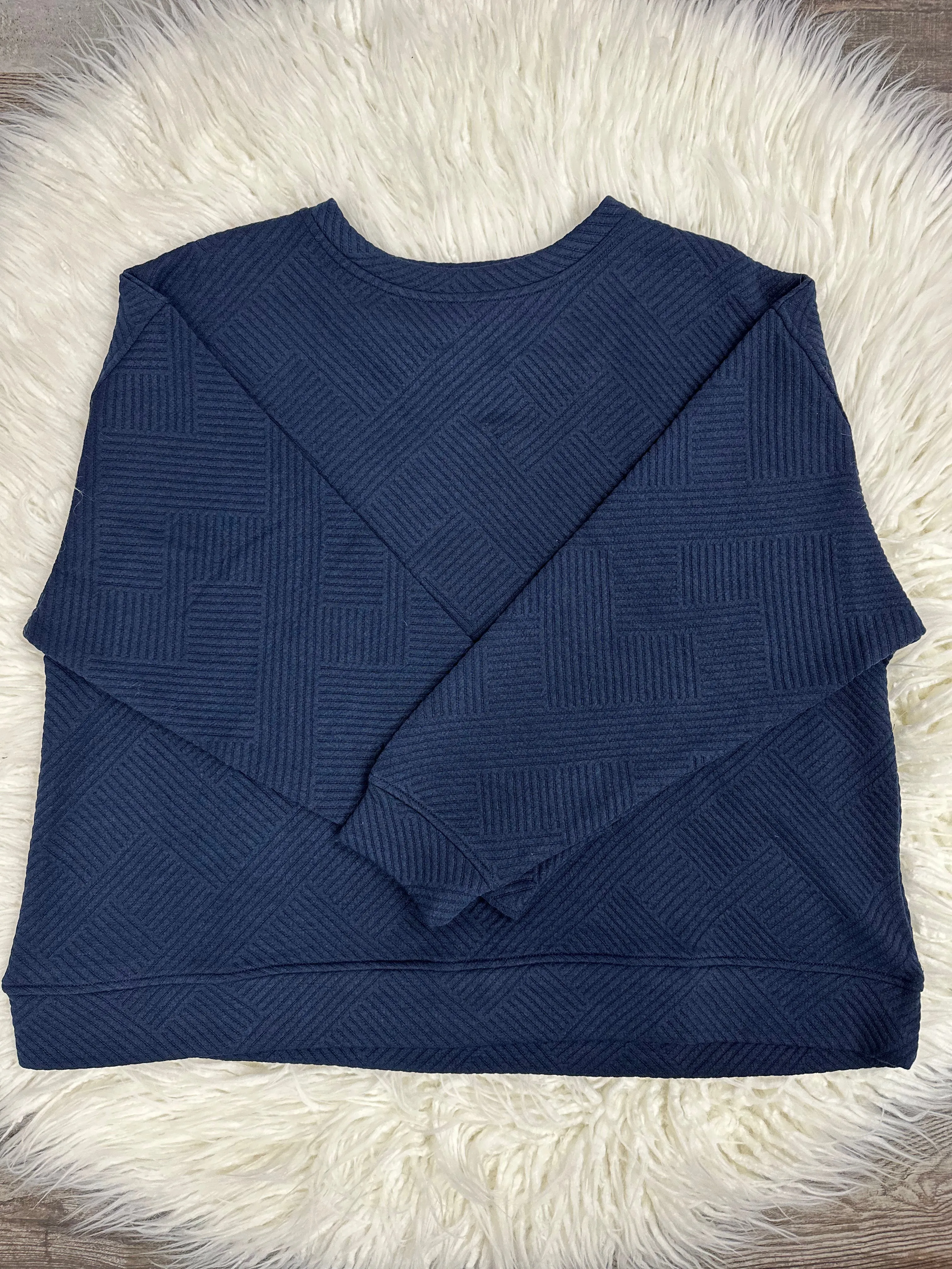 Brinley Textured Cropped Crewneck Navy