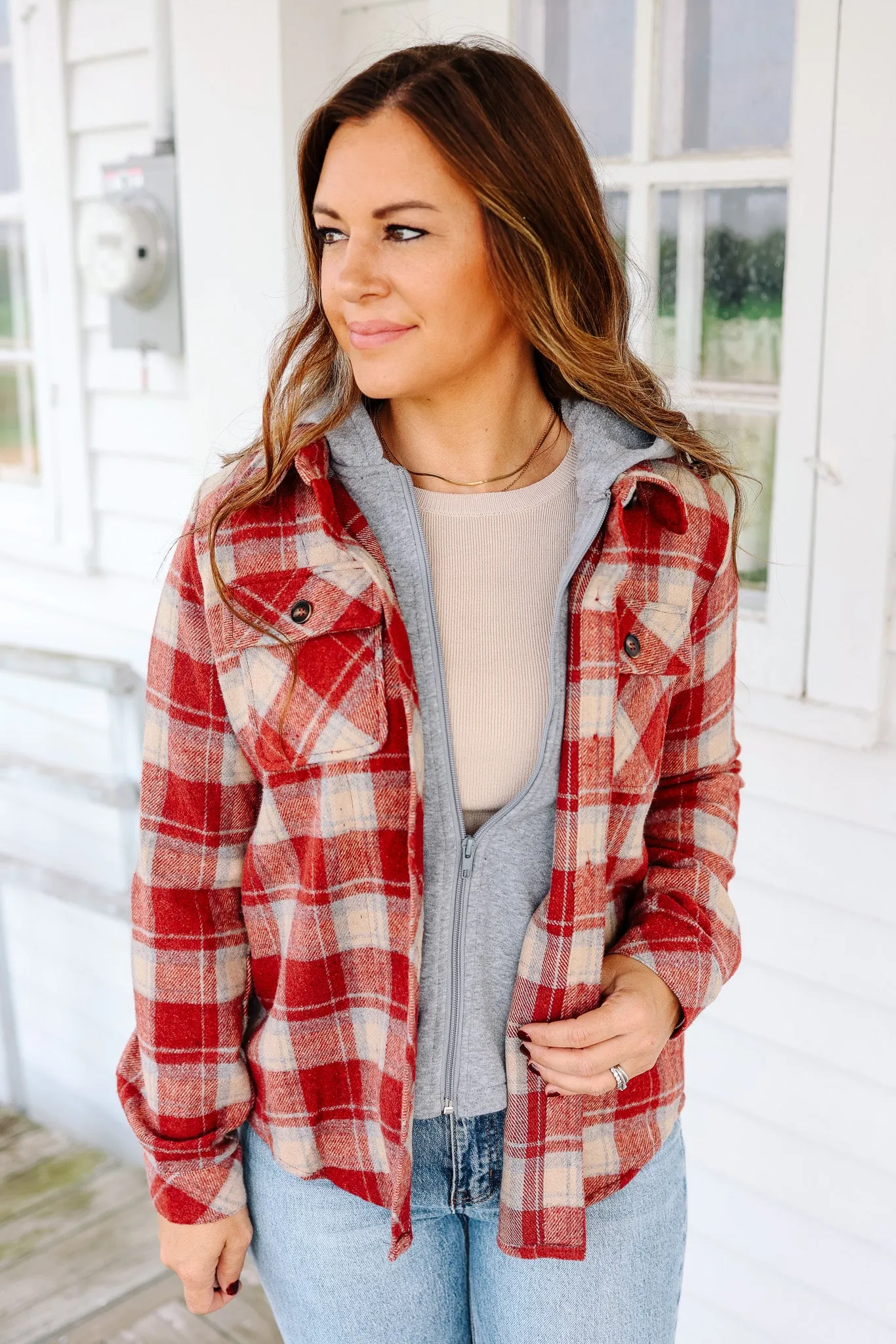 Brooks Plaid Shacket - Red