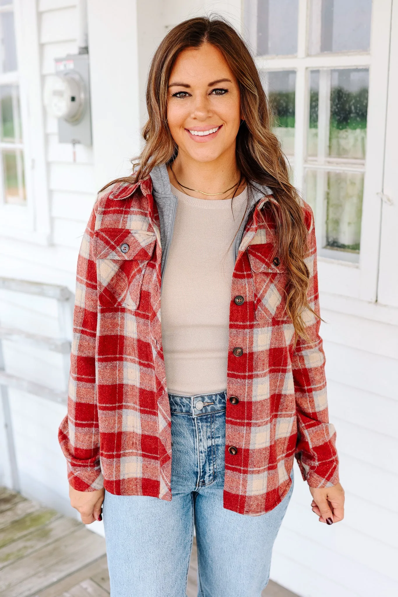 Brooks Plaid Shacket - Red