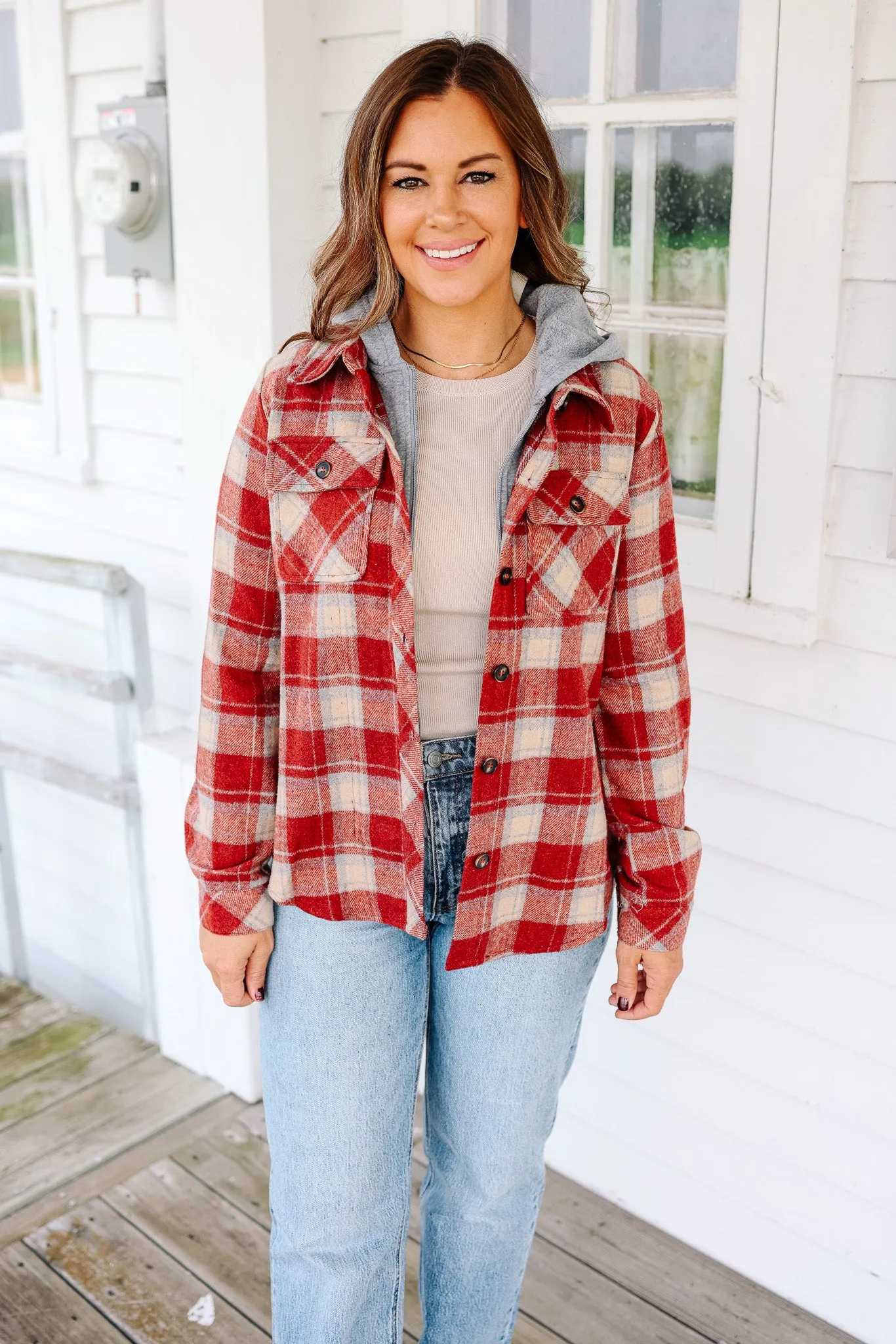 Brooks Plaid Shacket - Red