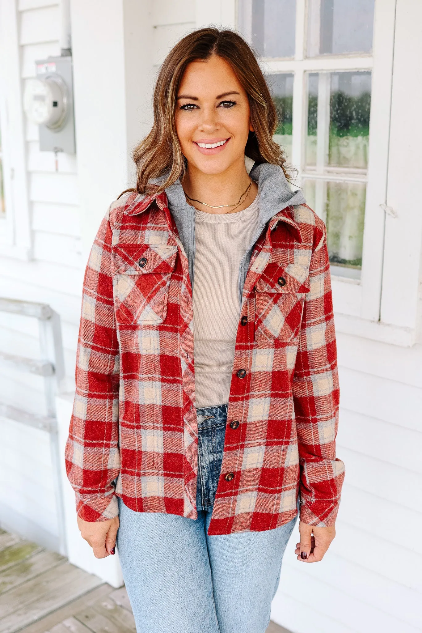 Brooks Plaid Shacket - Red