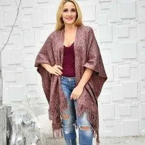 Burgundy Knit Wrap Shrug Poncho