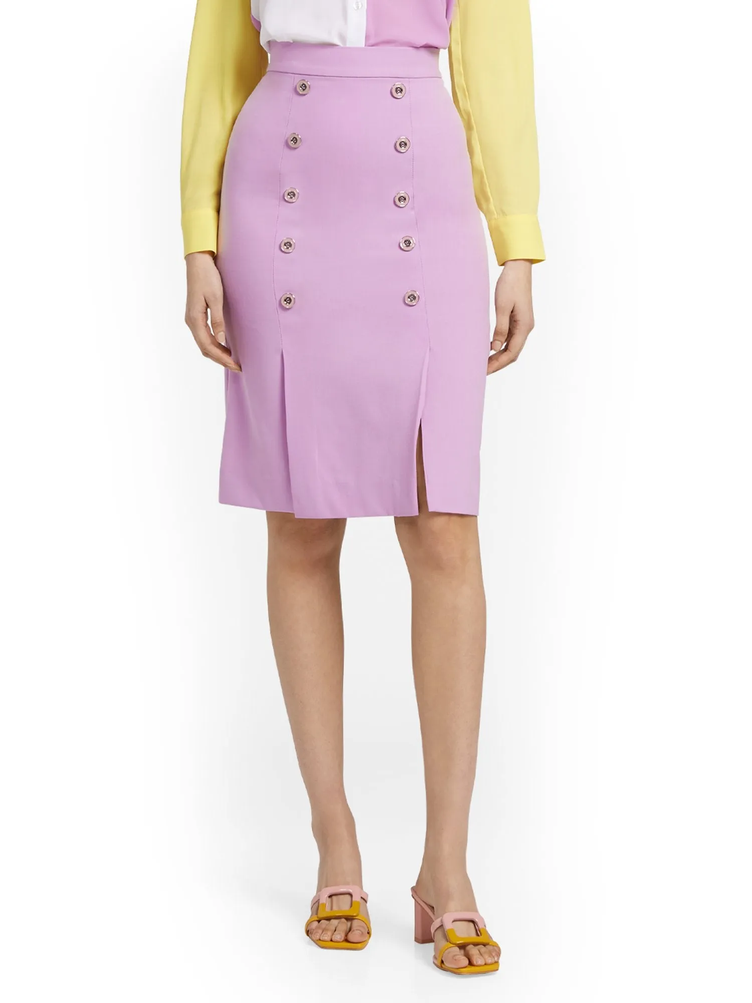 Button-Front Pencil Skirt - Essential Stretch