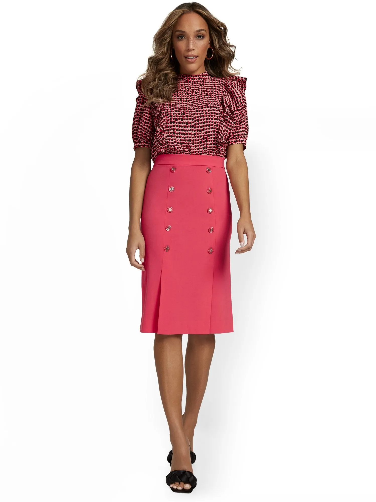 Button-Front Pencil Skirt - Essential Stretch