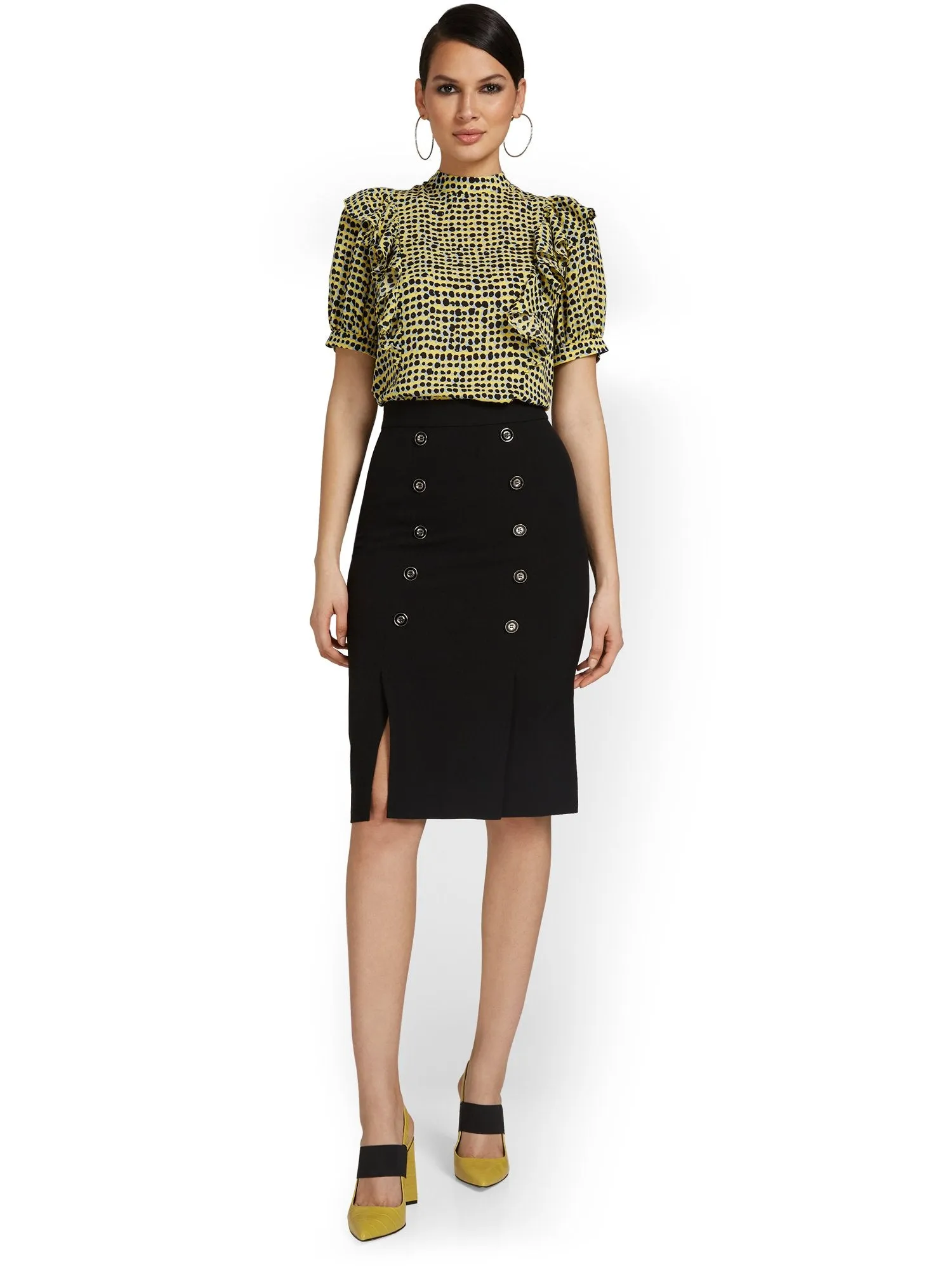 Button-Front Pencil Skirt - Essential Stretch