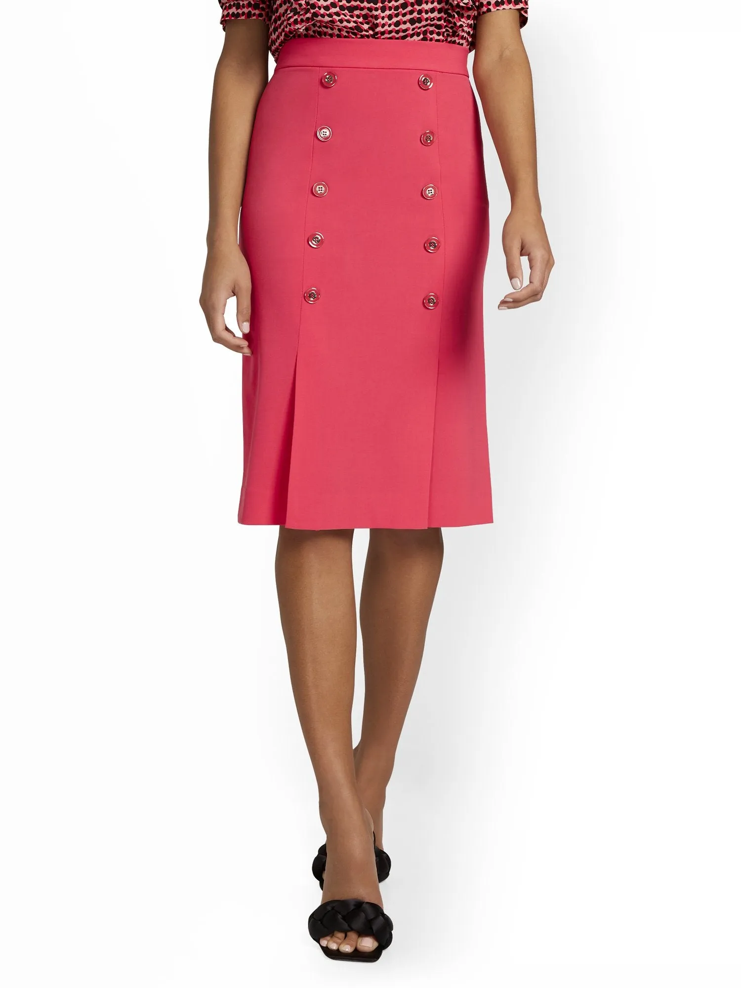 Button-Front Pencil Skirt - Essential Stretch