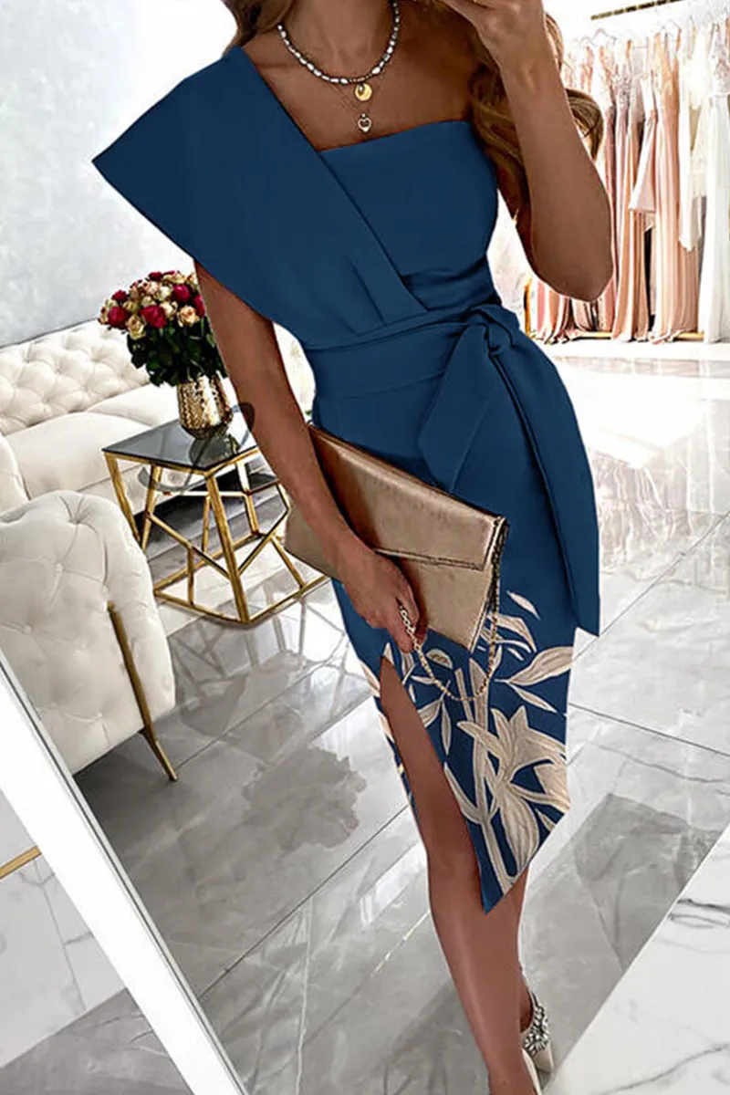 Casual Print One Shoulder Pencil Skirt Dresses(3 colors)