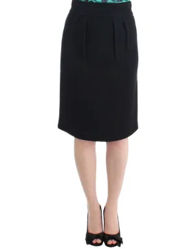 Cavalli Elegant Black Wool Pencil Skirt