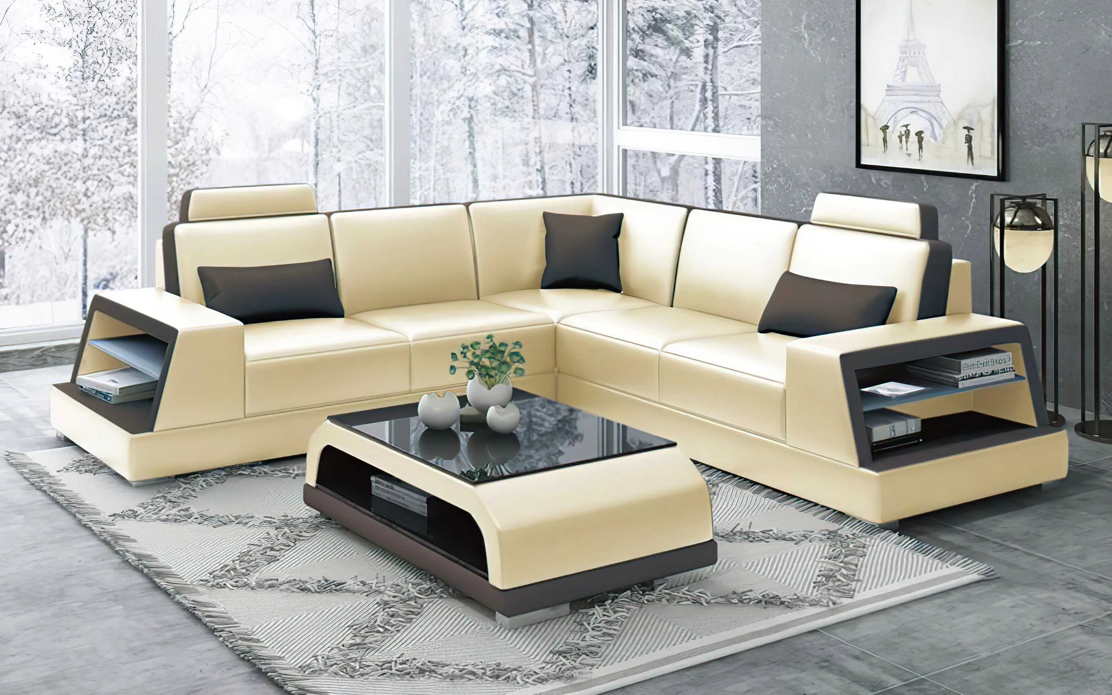 Civia Modern Futuristic Corner Leather Sectional