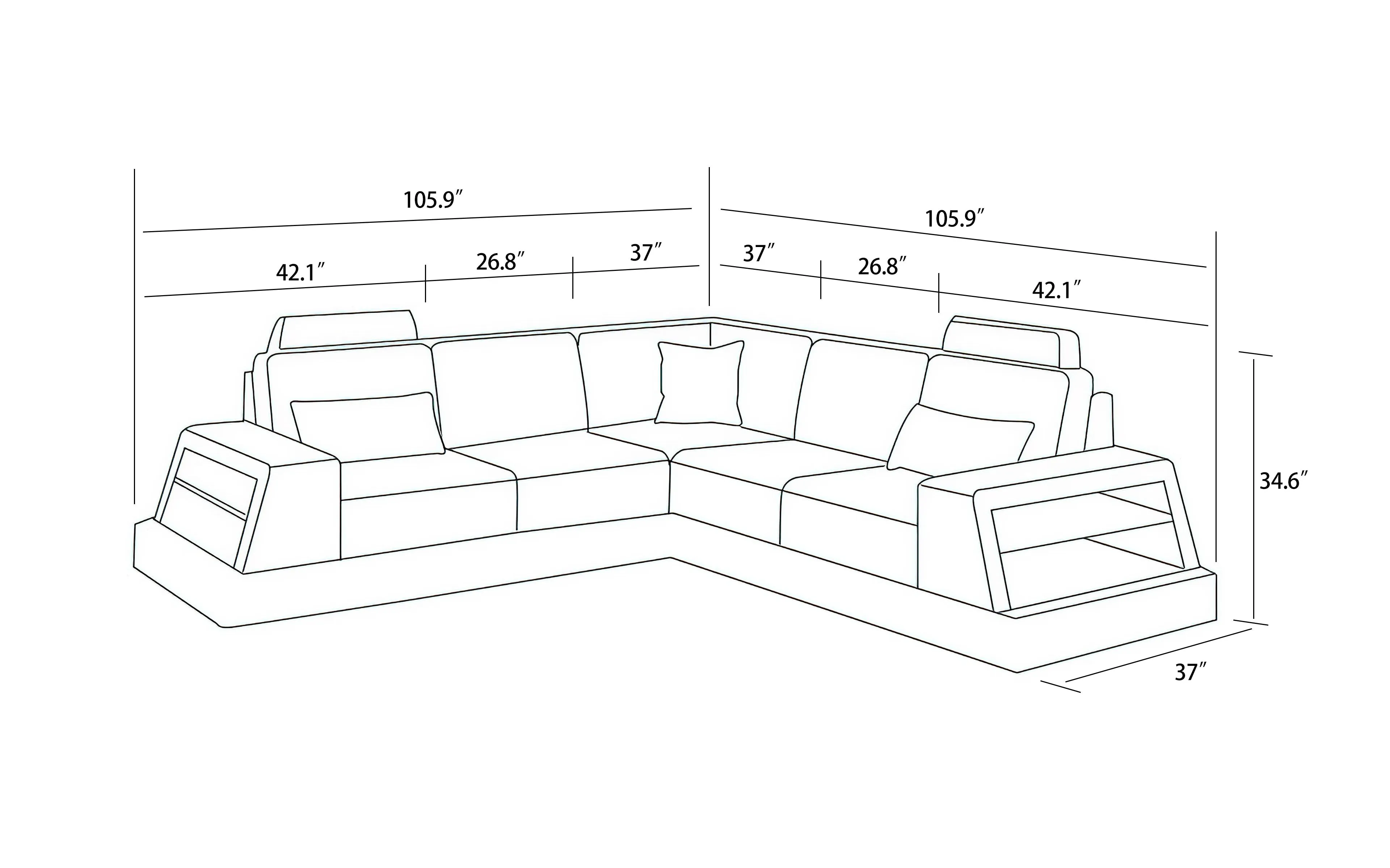 Civia Modern Futuristic Corner Leather Sectional