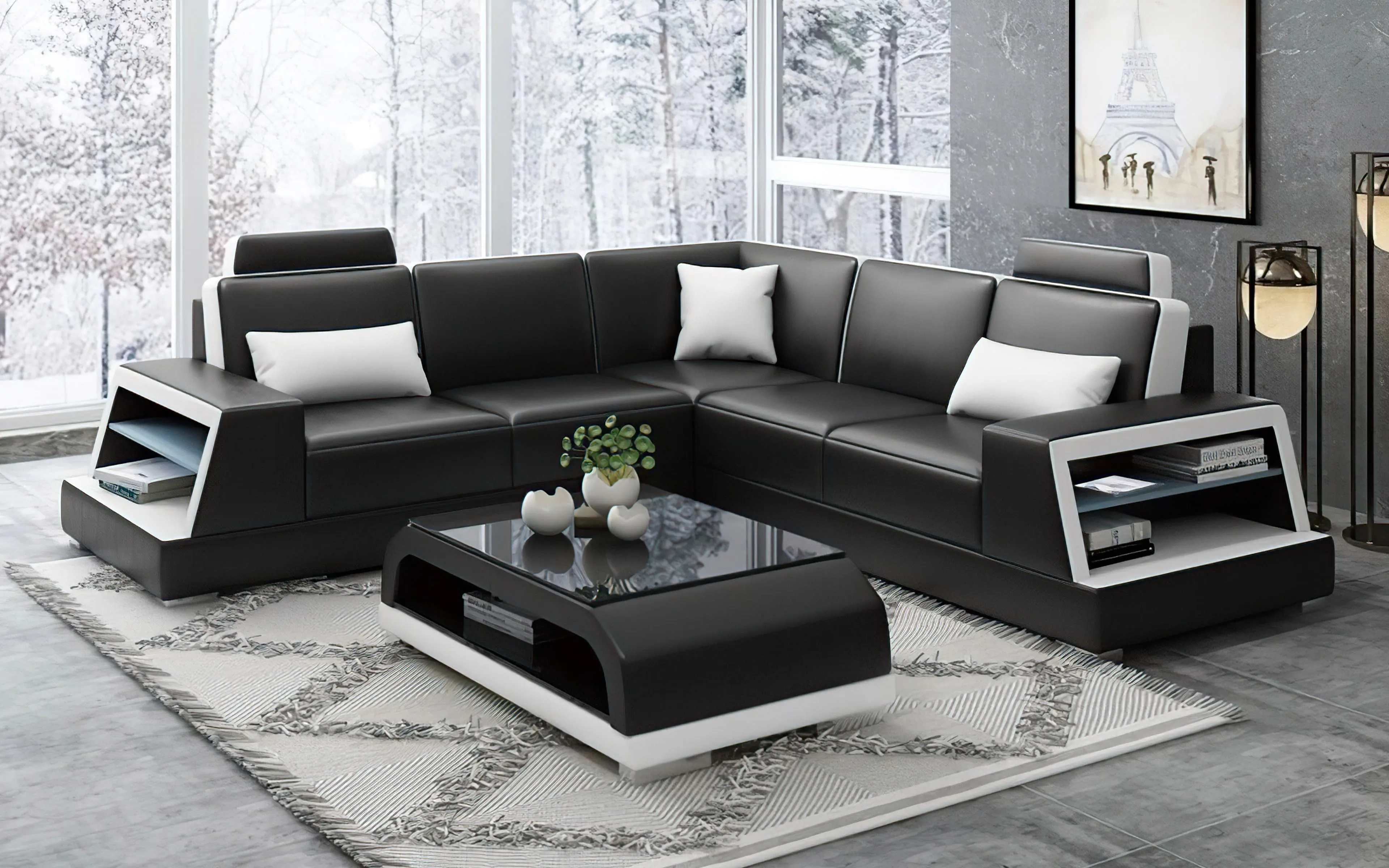 Civia Modern Futuristic Corner Leather Sectional