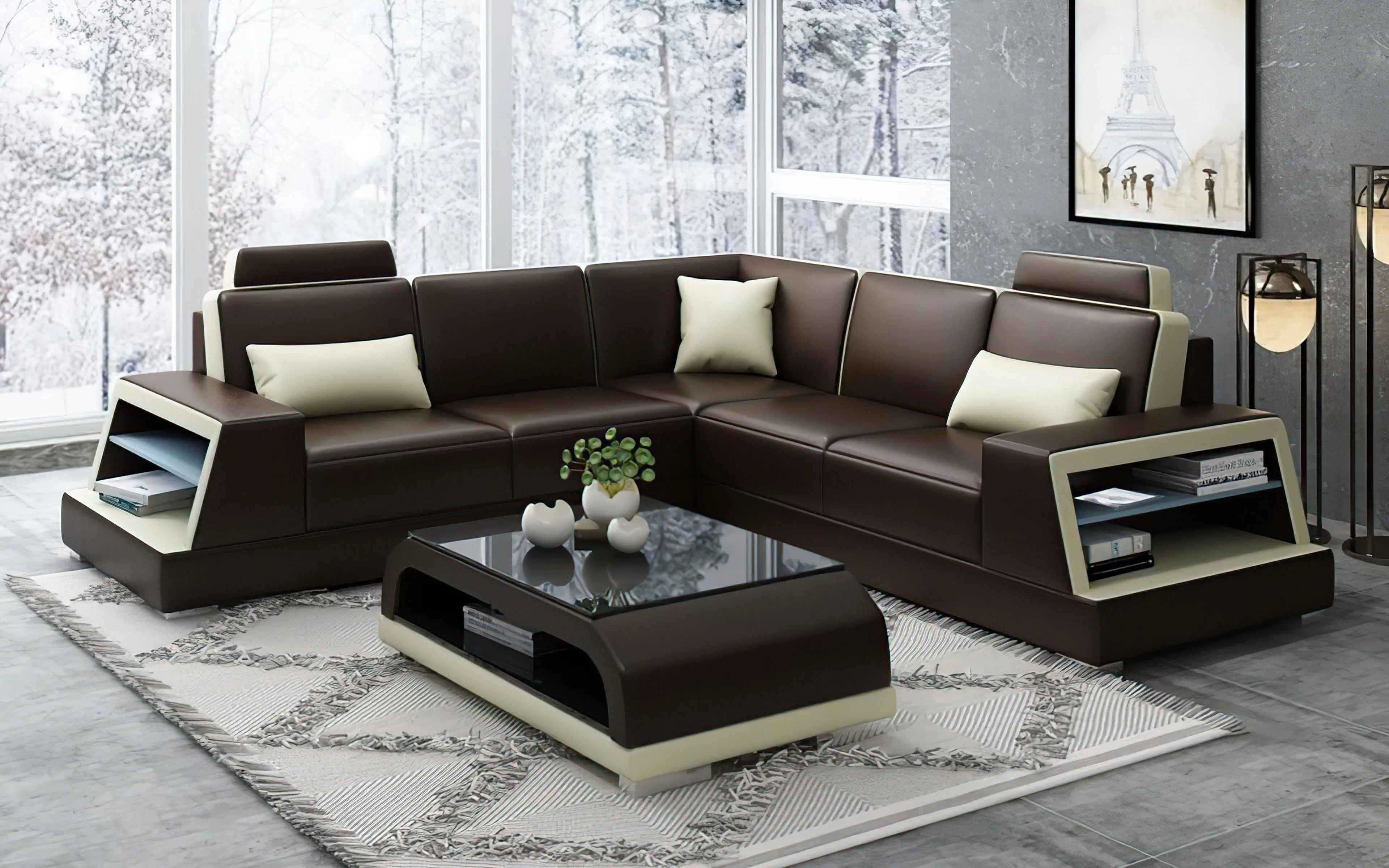 Civia Modern Futuristic Corner Leather Sectional