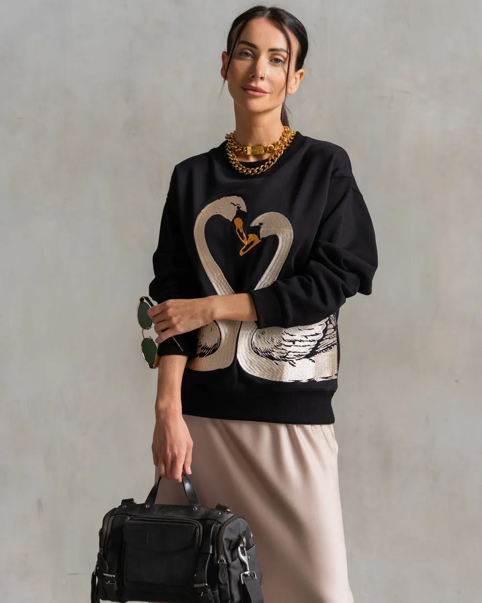 Classic Embroidered Sweatshirt Swans