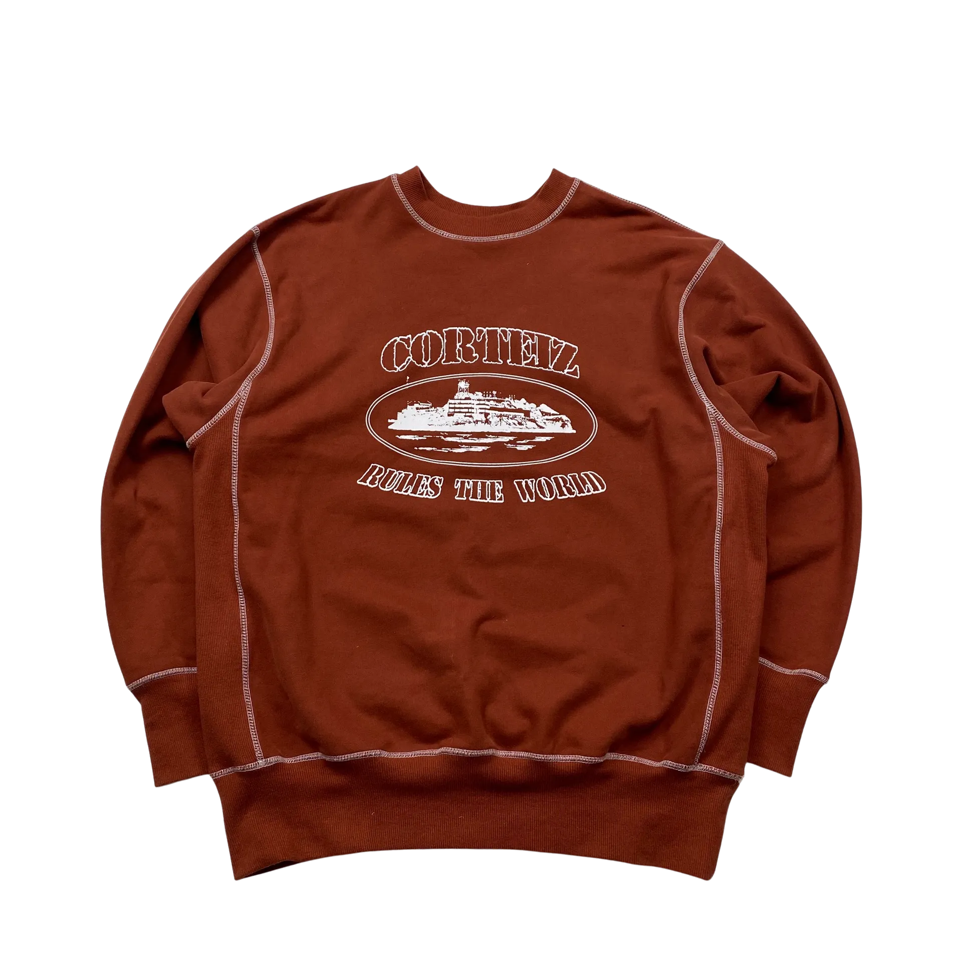 Corteiz Alcatraz Brown Contrast Stitch Jumper - XL