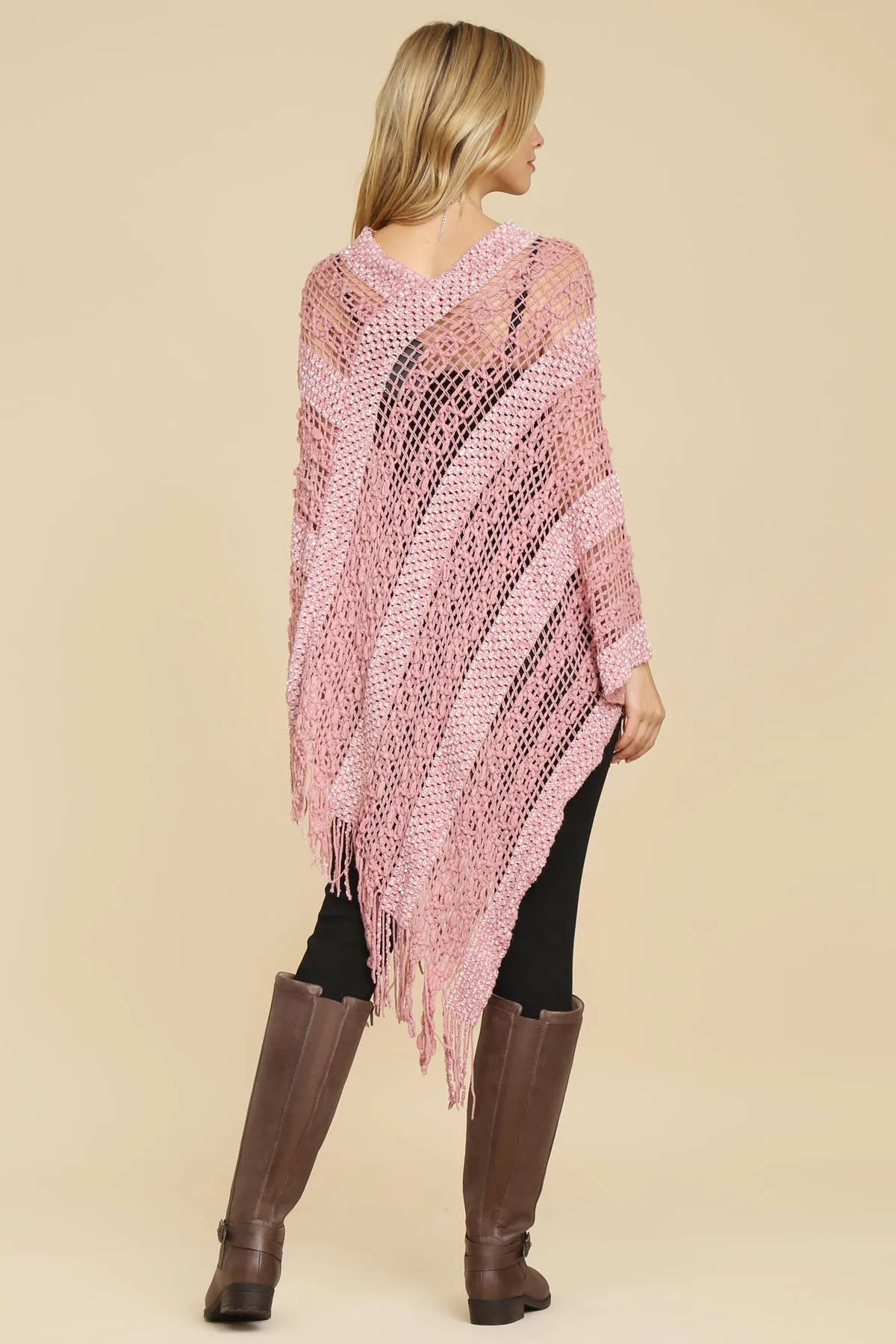 Crochet Native Pattern Sparkle Poncho-Asst Colors