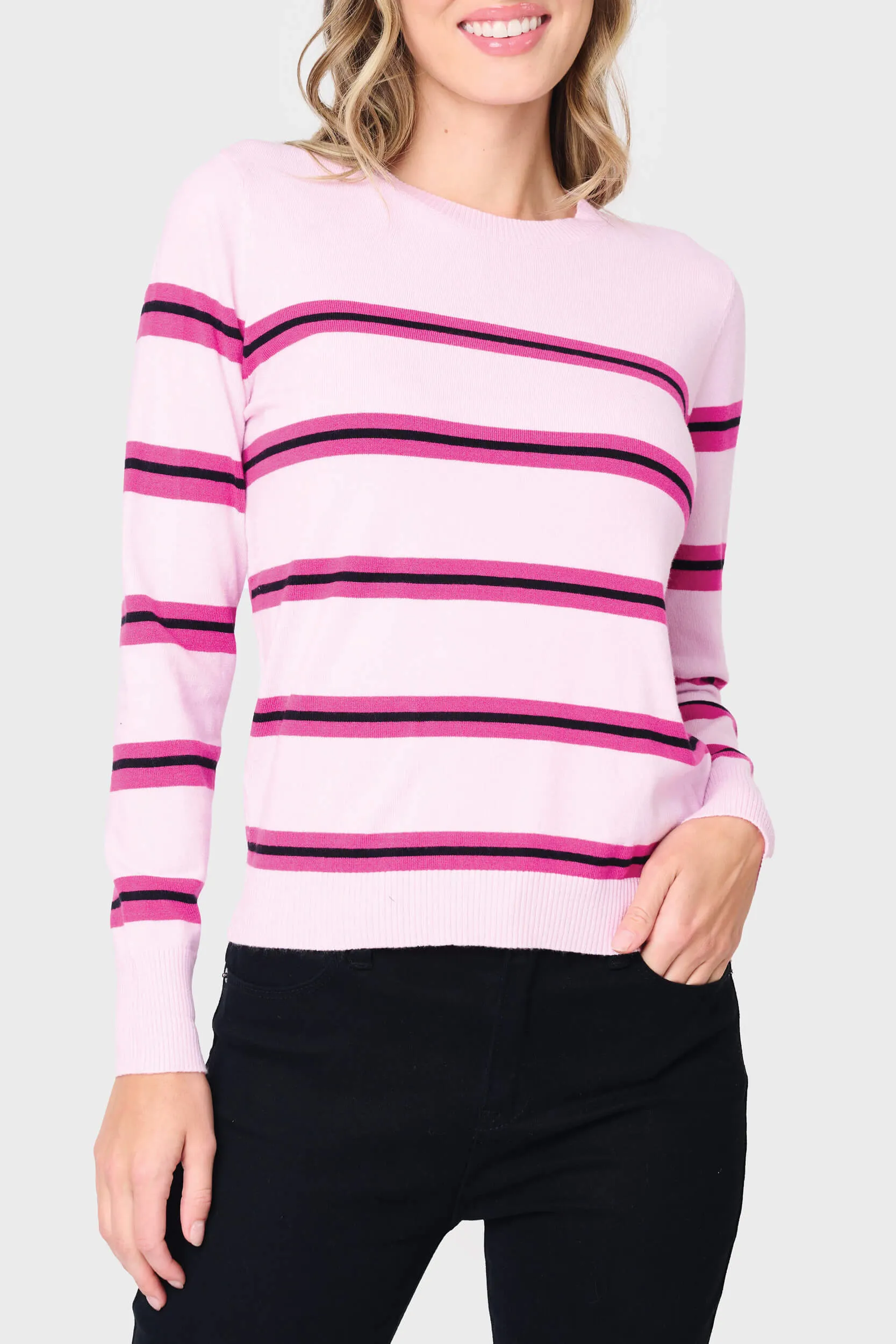 Cupid Striped Long Sleeve Crew Neck Sweater