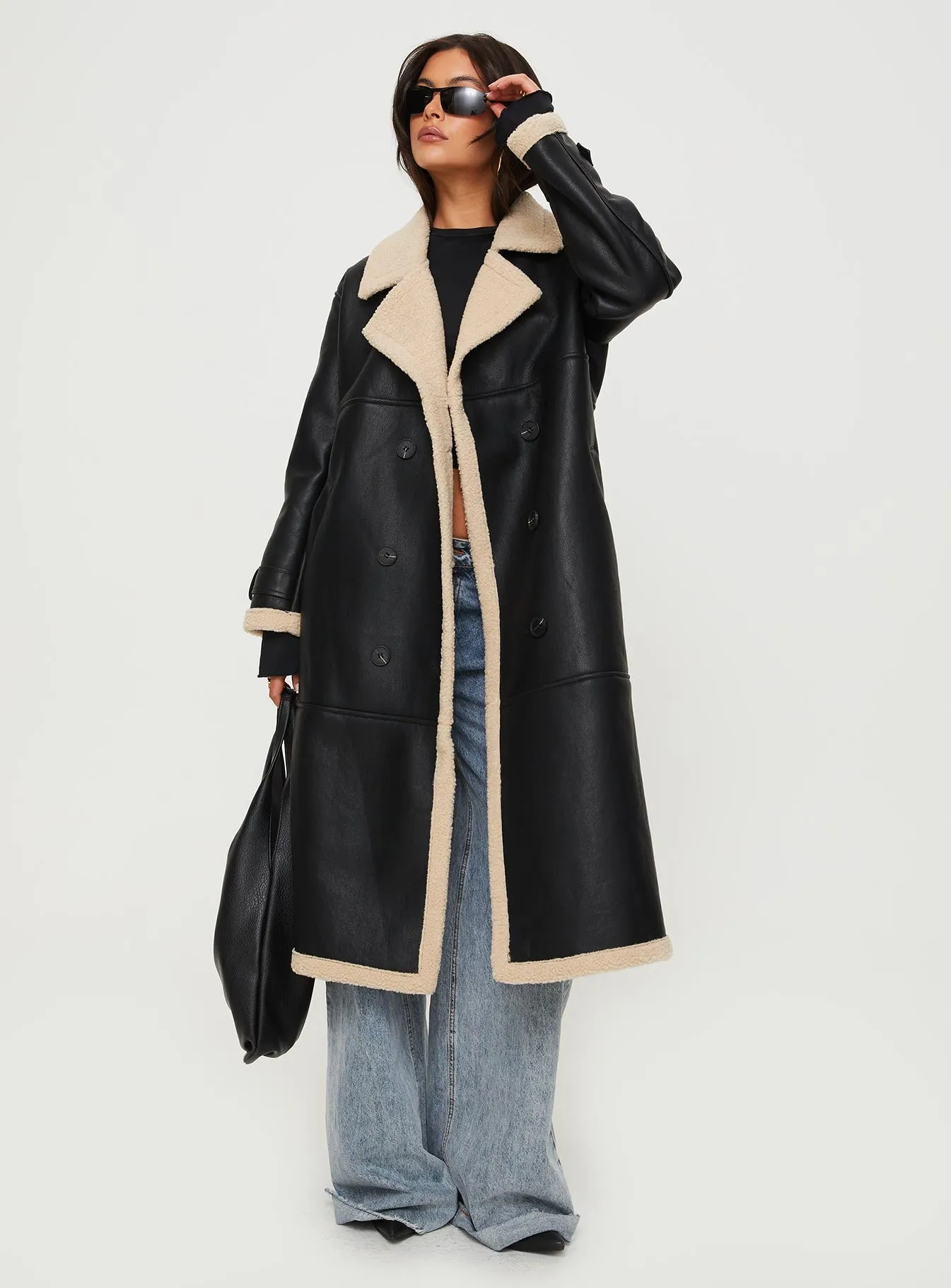 Day 'n' Night Longline Shearling Coat Black