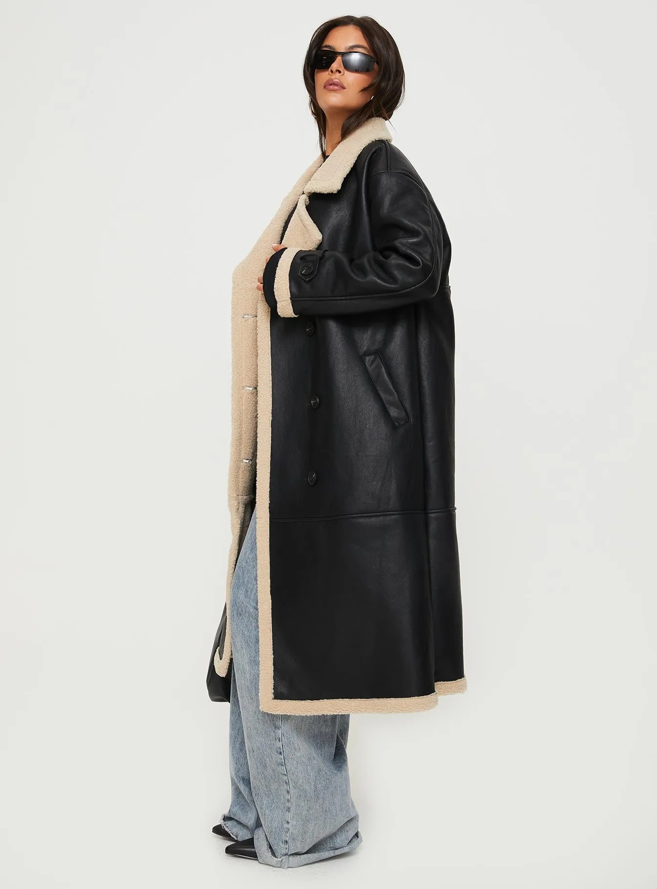 Day 'n' Night Longline Shearling Coat Black