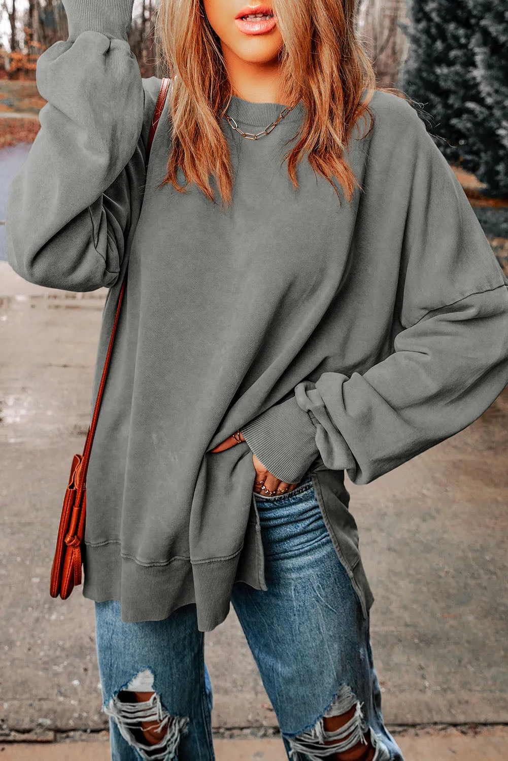 Easily Chic Dropped Shoulder Round Neck Long Sleeve Crewneck