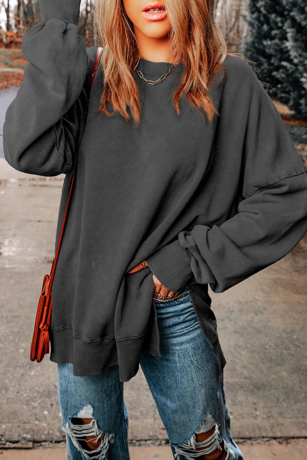 Easily Chic Dropped Shoulder Round Neck Long Sleeve Crewneck