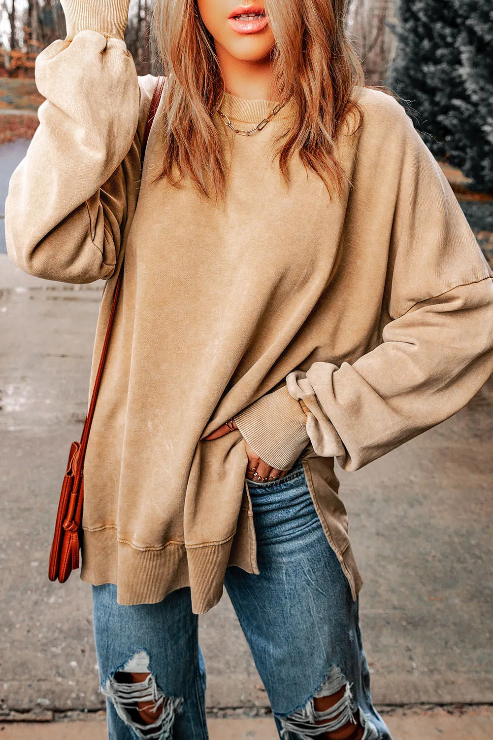 Easily Chic Dropped Shoulder Round Neck Long Sleeve Crewneck