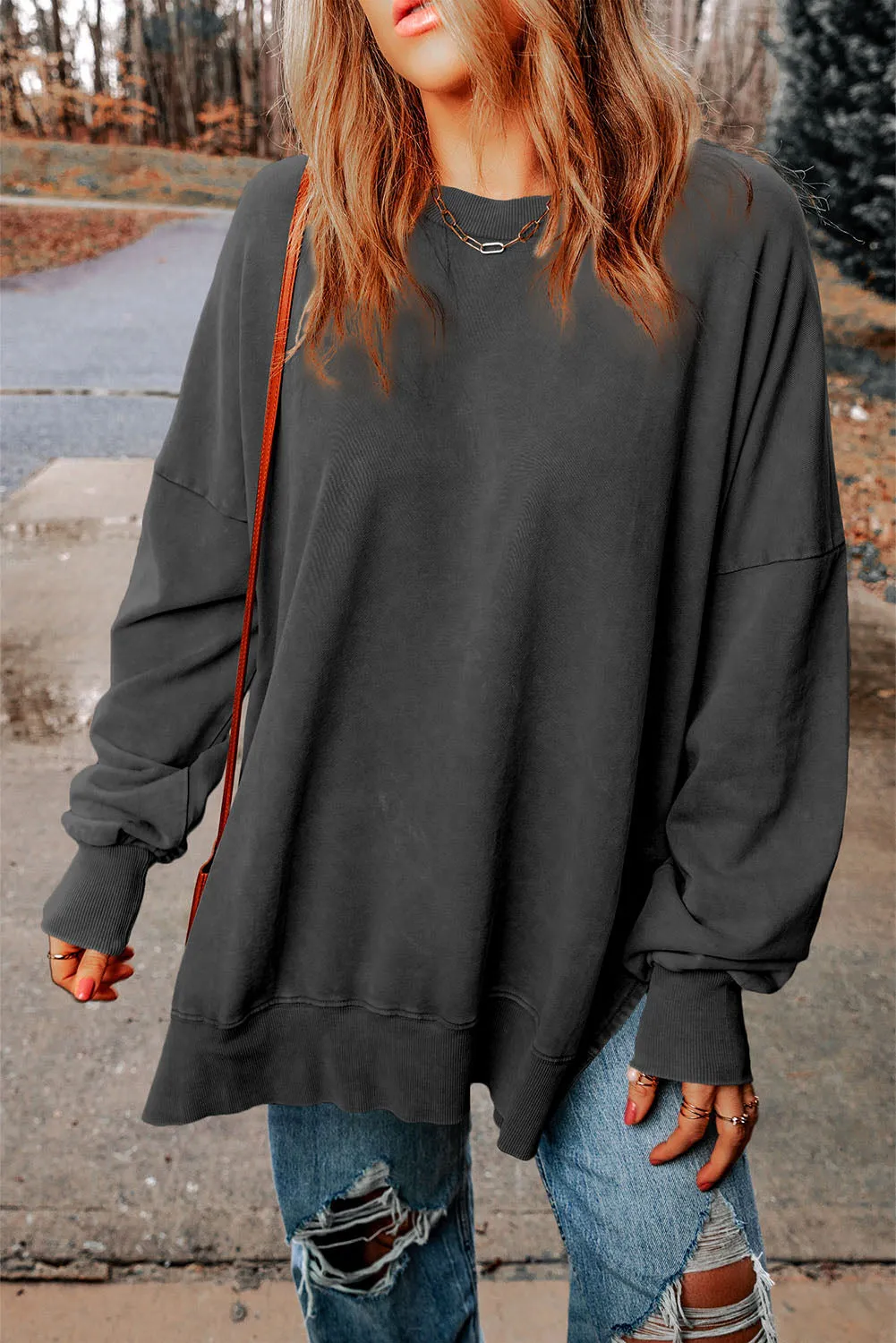 Easily Chic Dropped Shoulder Round Neck Long Sleeve Crewneck