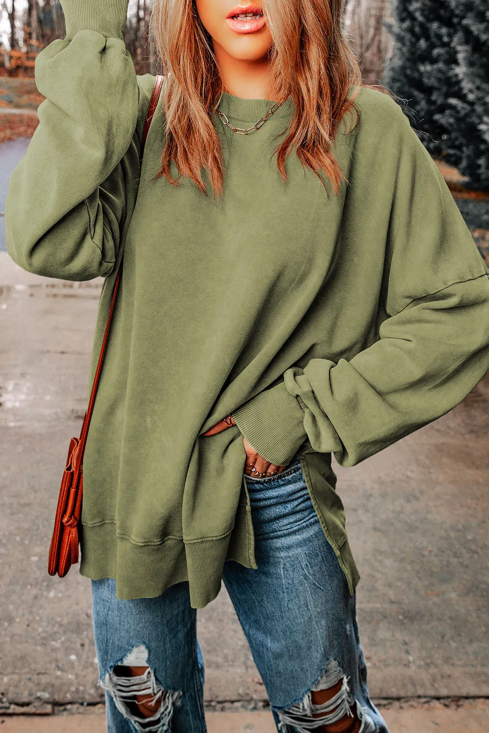 Easily Chic Dropped Shoulder Round Neck Long Sleeve Crewneck