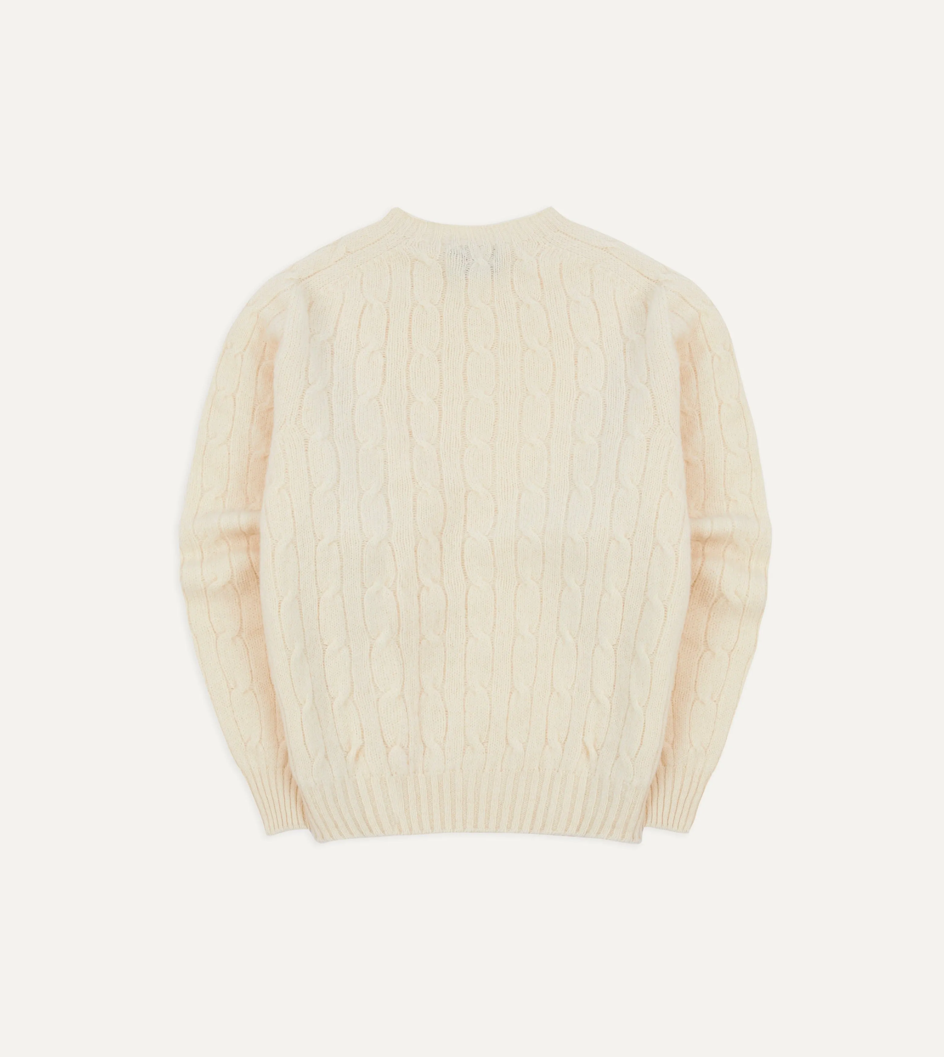 Ecru Brushed Shetland Cable Knit Crew Neck Jumper