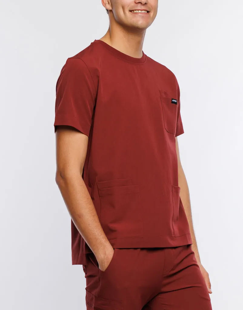 Essential Crewneck Scrub Top - Bordeaux Red