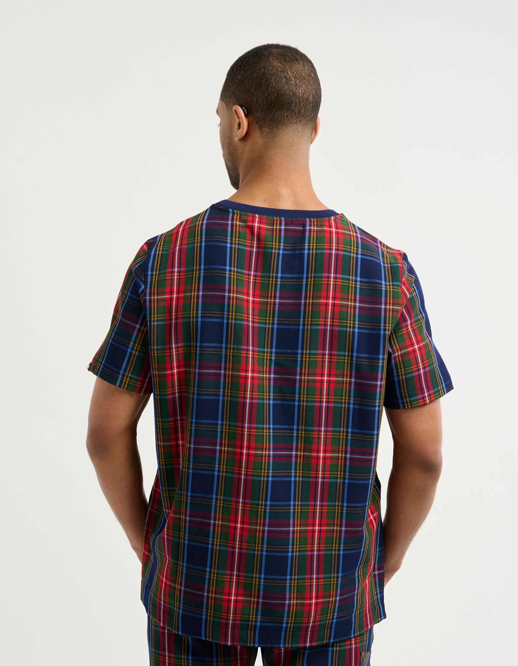 Essential Crewneck Scrub Top - Christmas Blue Tartan