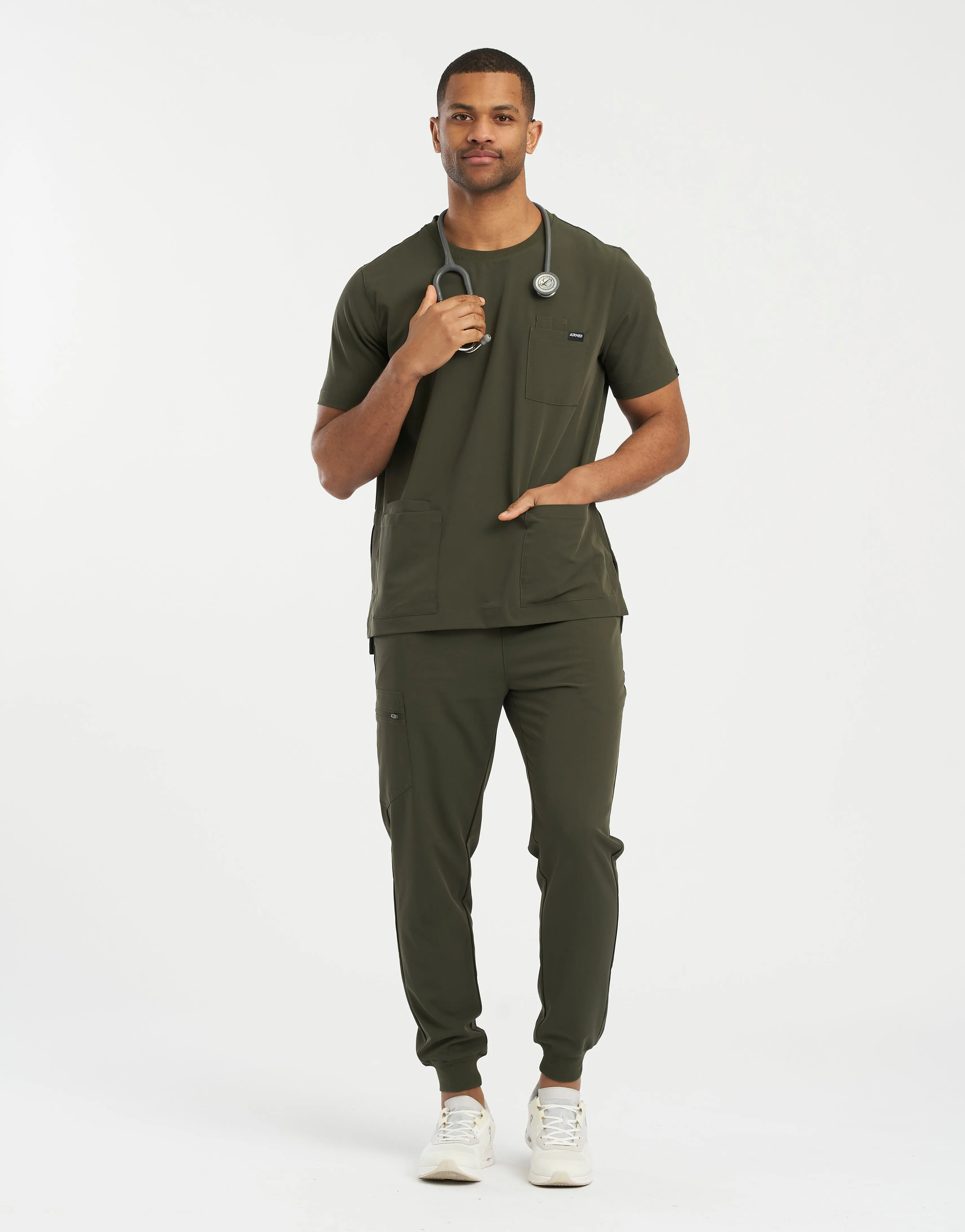 Essential Crewneck Scrub Top - Khaki Green