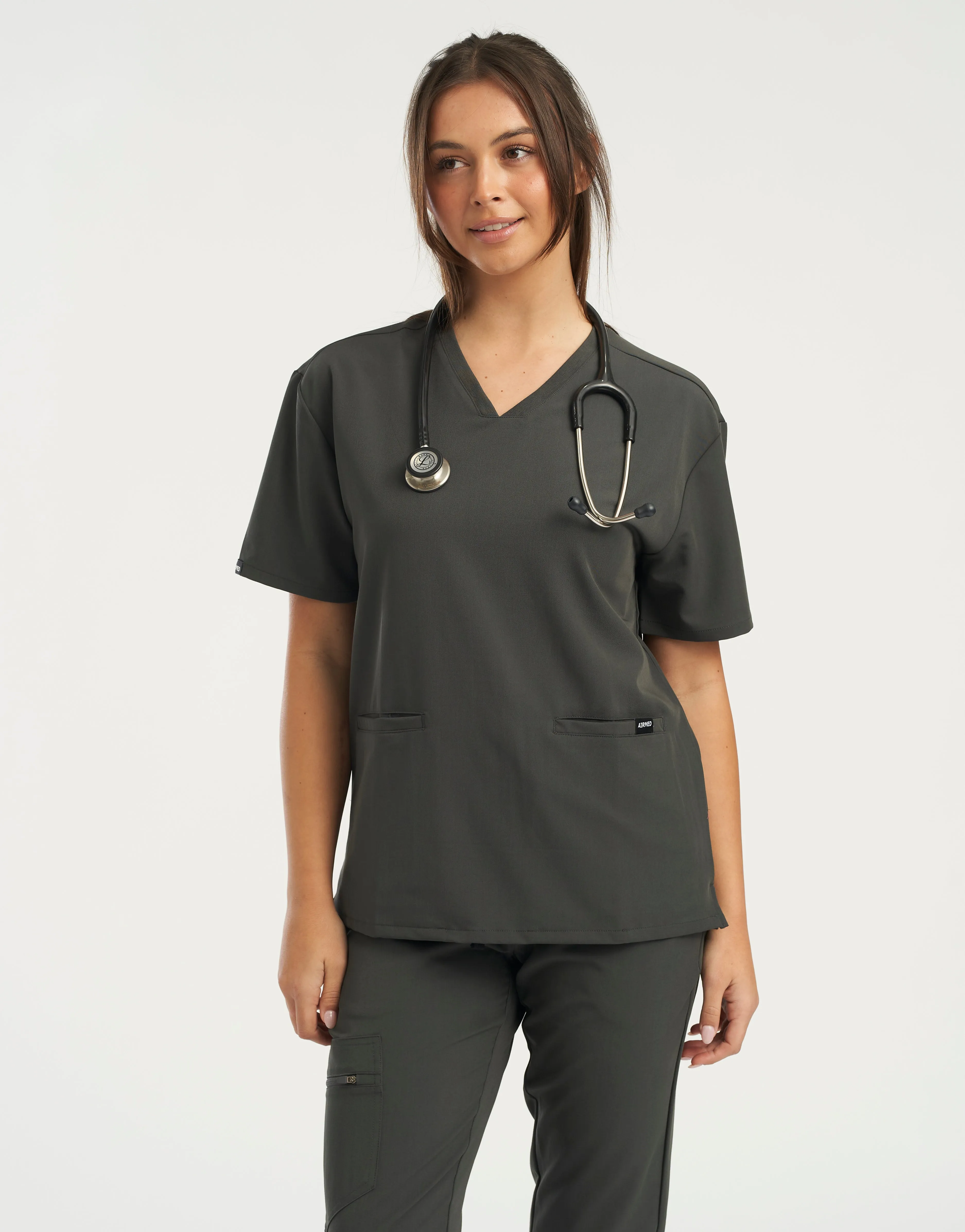 Essential V Neck Scrub Top - Asphalt